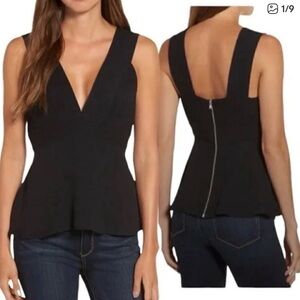 NWT Trouvé black crepe seamed detail v neck tank